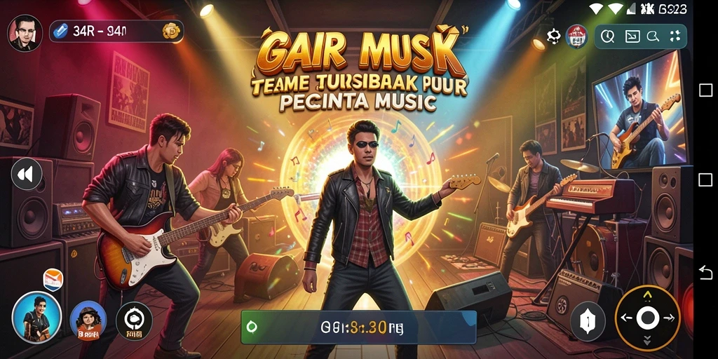 Screenshot gameplay 34R menampilkan berbagai tantangan musik yang menarik.