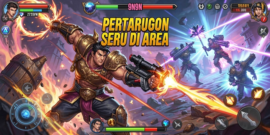 Tangkapan layar <strong>9N9N</strong> menampilkan pertarungan seru antara dua karakter dengan grafis yang memukau.