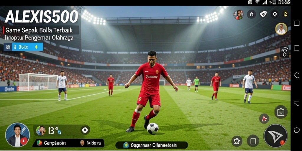 Tampilan gameplay mendebarkan dalam ALEXIS500 dengan aksi sepak bola nyata.