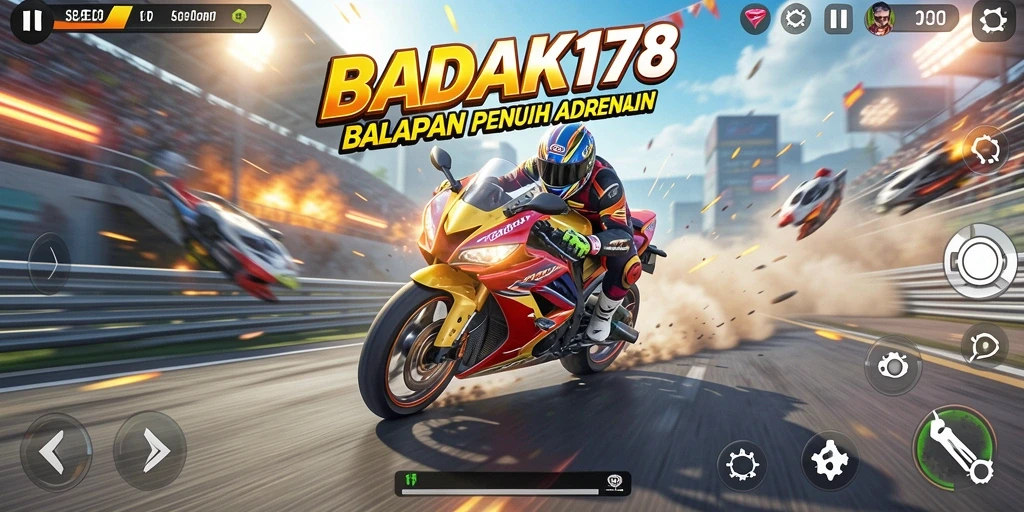 Gameplay seru dari BADAK178 dalam balapan sepeda motor.