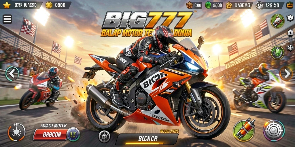 Screenshot BIG777 menunjukkan aksi balap motor yang mendebarkan.