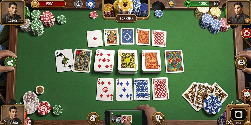 Screenshot gameplay C7890 menampilkan suasana permainan Gaple yang seru.