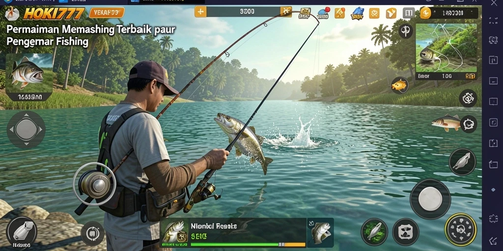 Screenshot HOKI777 menampilkan gameplay seru memancing di laut.