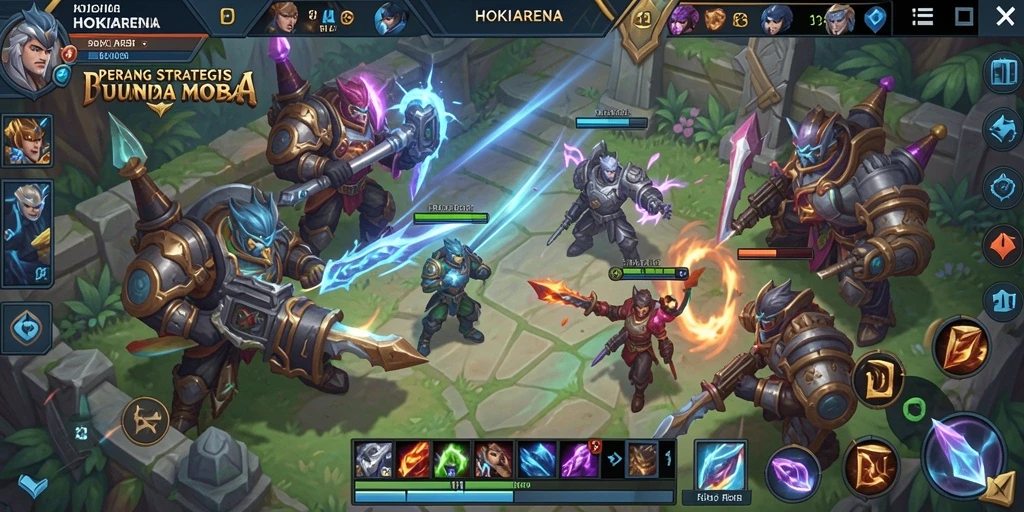 Tampilan gameplay <strong>HOKIARENA</strong> yang epik dalam pertempuran tim.