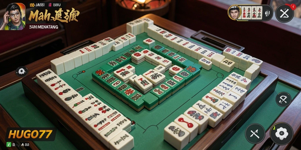 Tampilan gameplay Mahjong yang mendebarkan di HUGO77.