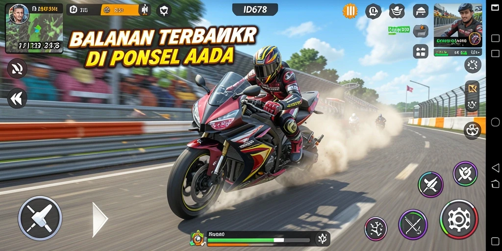 Tampilan gameplay balapan motor yang seru dan mendebarkan.