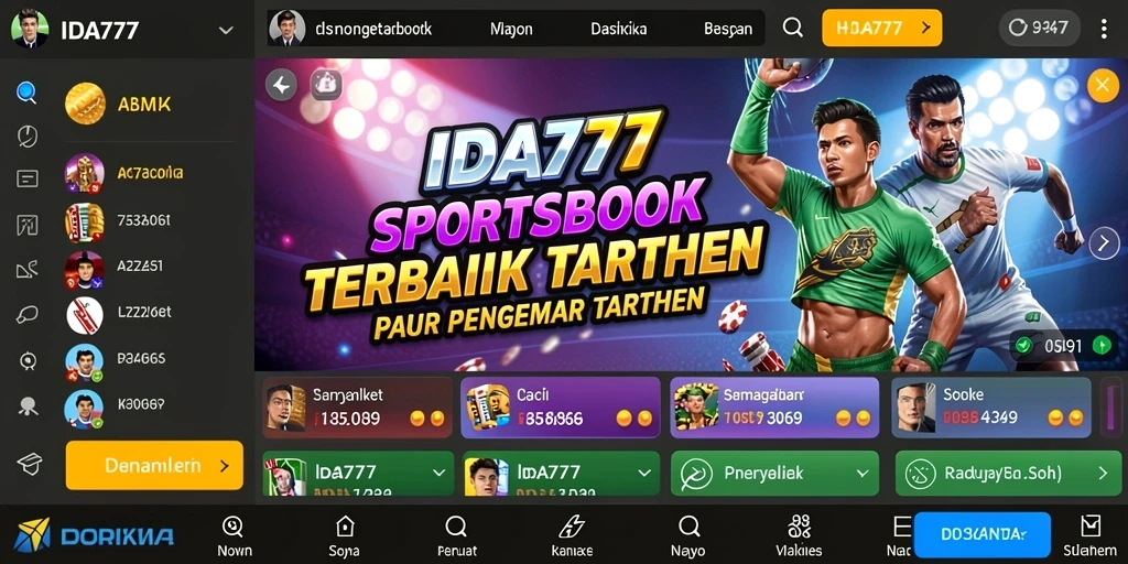 Tampilan menarik dari aplikasi Sportsbook IDA777 yang menawarkan berbagai taruhan.