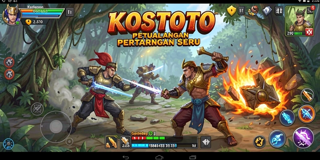 Tampilan gameplay KOSTOTO yang menegangkan di arena pertarungan.
