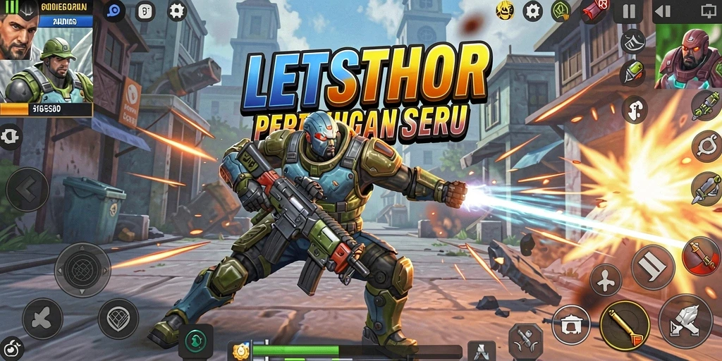 Gameplay LETSTHOR menampilkan pertarungan aksi yang mendebarkan dan penuh warna.
