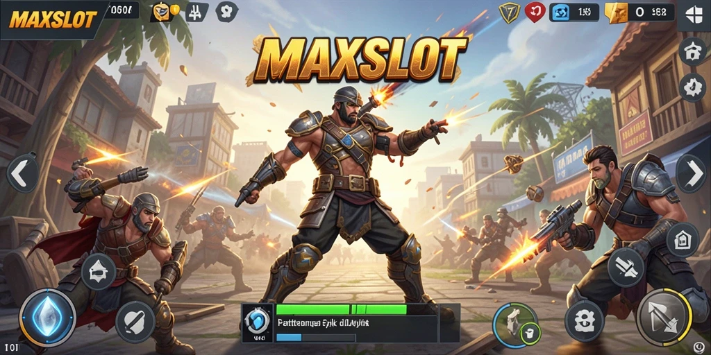 Screenshot gameplay MAXSLOT yang penuh aksi di arena Battle Royale.
