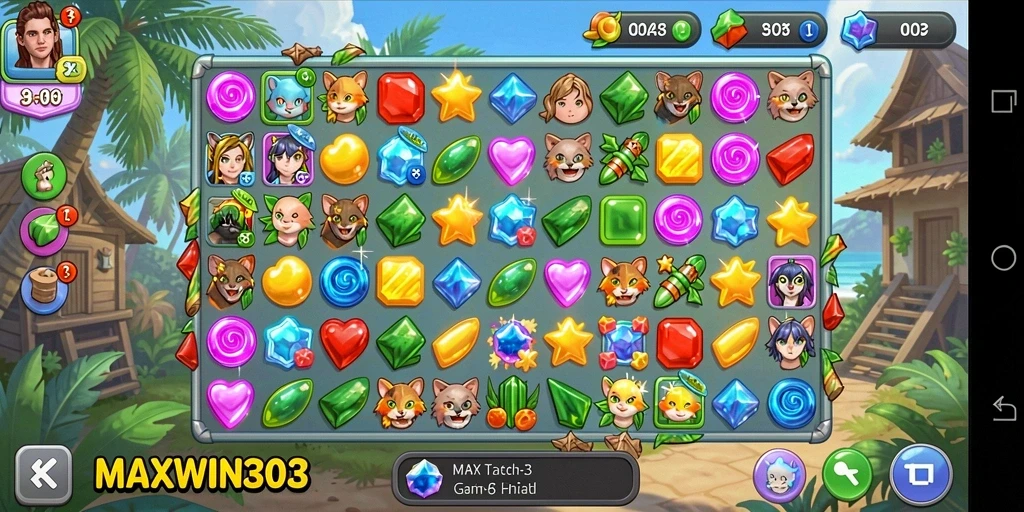 Tangkapan layar gameplay MATCH-3 yang seru dan penuh warna.