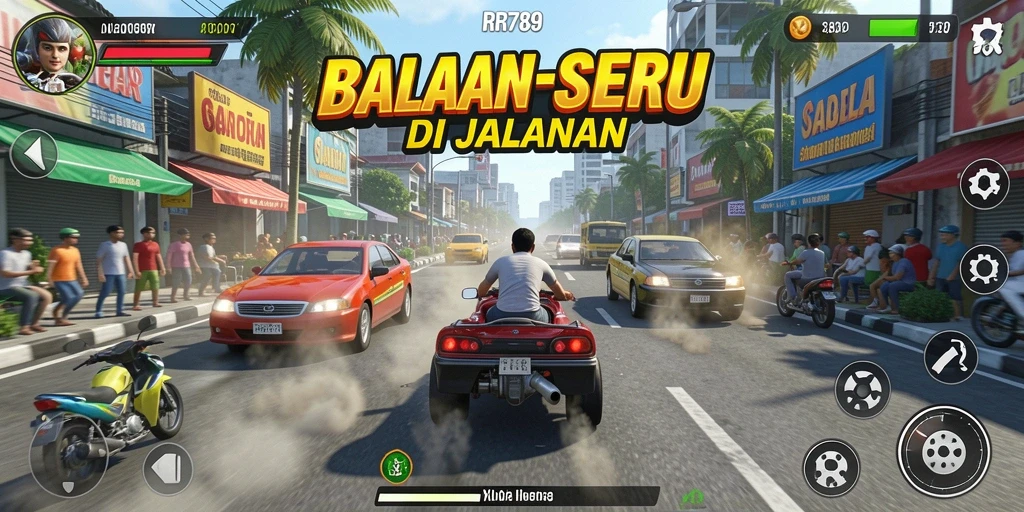 Tampilan gameplay RR789 dengan balapan seru di jalanan.