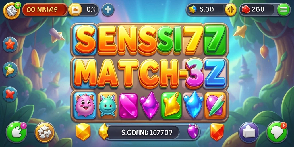 Tampilan gameplay Match-3 yang seru dan penuh warna.