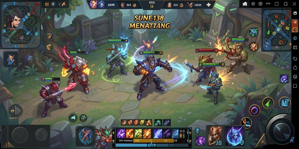 Screenshot permainan SUNEO138 yang menampilkan pertempuran seru dalam MOBA.