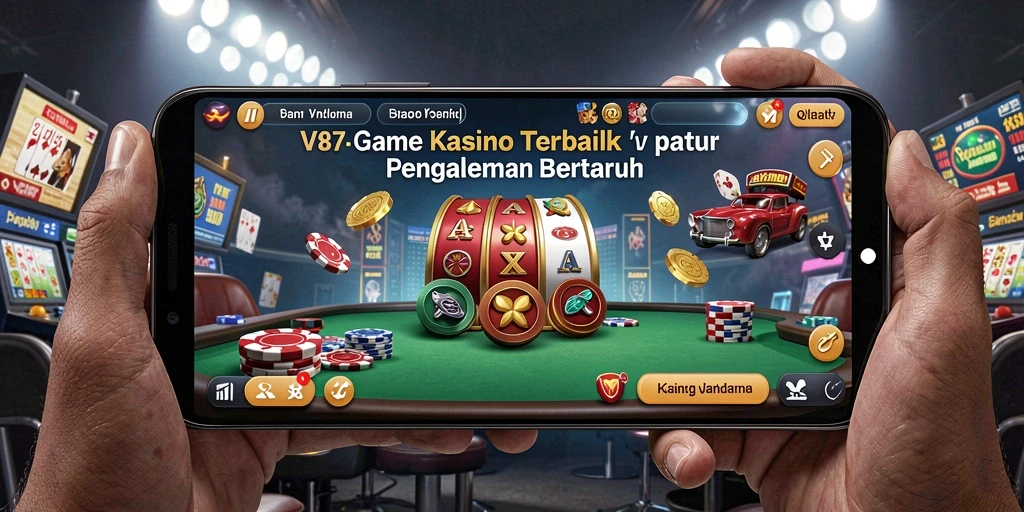 Screenshot V87 menampilkan gameplay menarik dengan dealer dan pemain interaktif.