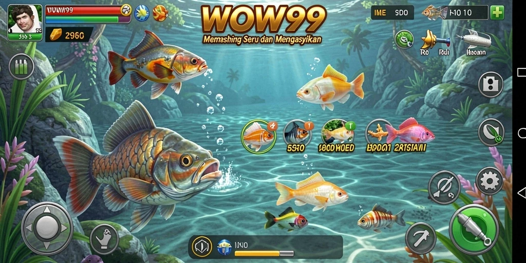 Tampilan gameplay WOW99 yang menampilkan aksi memancing yang seru.